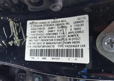 2015 Honda Civic Lx from USA, damaged, VIN 2HGFB2F58FH545176